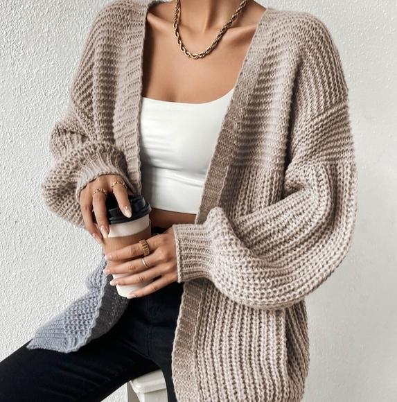 Sweaters - Open Front Drop Shoulder Cardigan